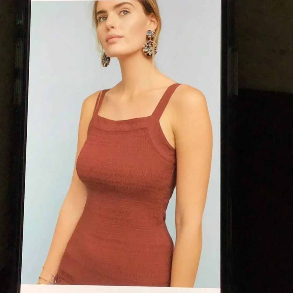 Anthropologie Escondido‎ Smocked Drop Waist Wine Dress XS Square Neck